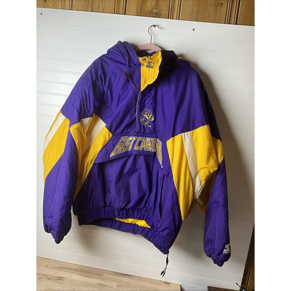 Men's XL Vintage Starter East Carolina Pirates Pullover Jacket Purple Gold ECU